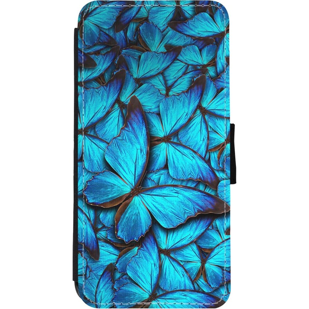 Coque iPhone 11 - Wallet noir Papillon - Bleu