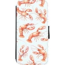 Coque iPhone 11 - Wallet noir Pattern de homards pastels