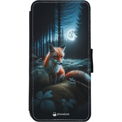 Coque iPhone 11 - Wallet noir Renard lune forêt