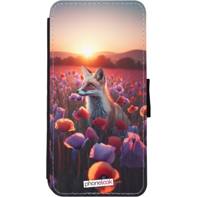 Coque iPhone 11 - Wallet noir Renard pourpre au crépuscule