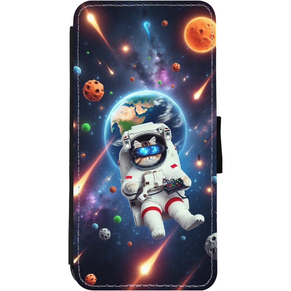 Coque iPhone 11 - Wallet noir VR SpaceCat Odyssey