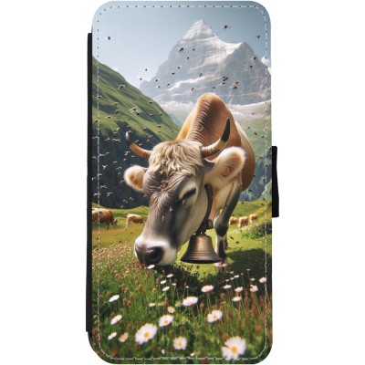 Coque iPhone 11 - Wallet noir Vache montagne Valais