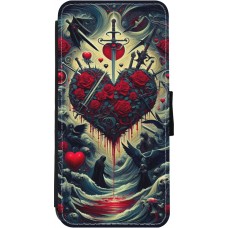 Coque iPhone 11 - Wallet noir Dark Love Coeur Sang