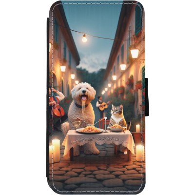 Coque iPhone 11 - Wallet noir Valentine 2024 Dog & Cat Candlelight