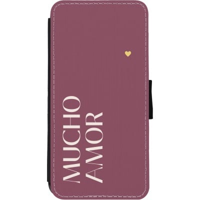 Coque iPhone 11 - Wallet noir Valentine 2024 mucho amor rosado