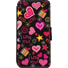 Coque iPhone 11 - Wallet noir Valentine 2023 love symbols