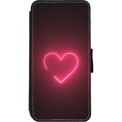 Coque iPhone 11 - Wallet noir Valentine 2023 single neon heart