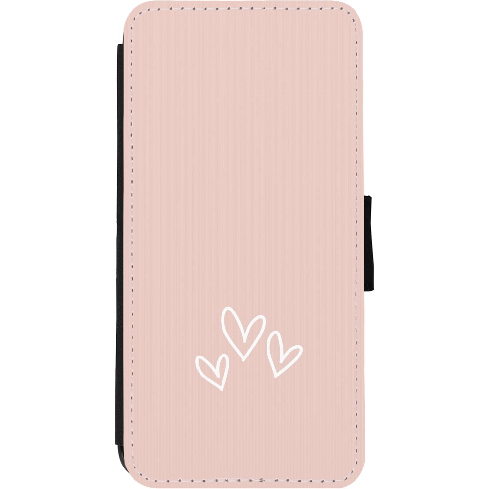 Coque iPhone 11 - Wallet noir Valentine 2023 three minimalist hearts