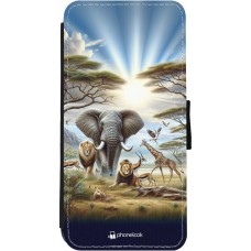 Coque iPhone 11 - Wallet noir Vie sauvage africaine