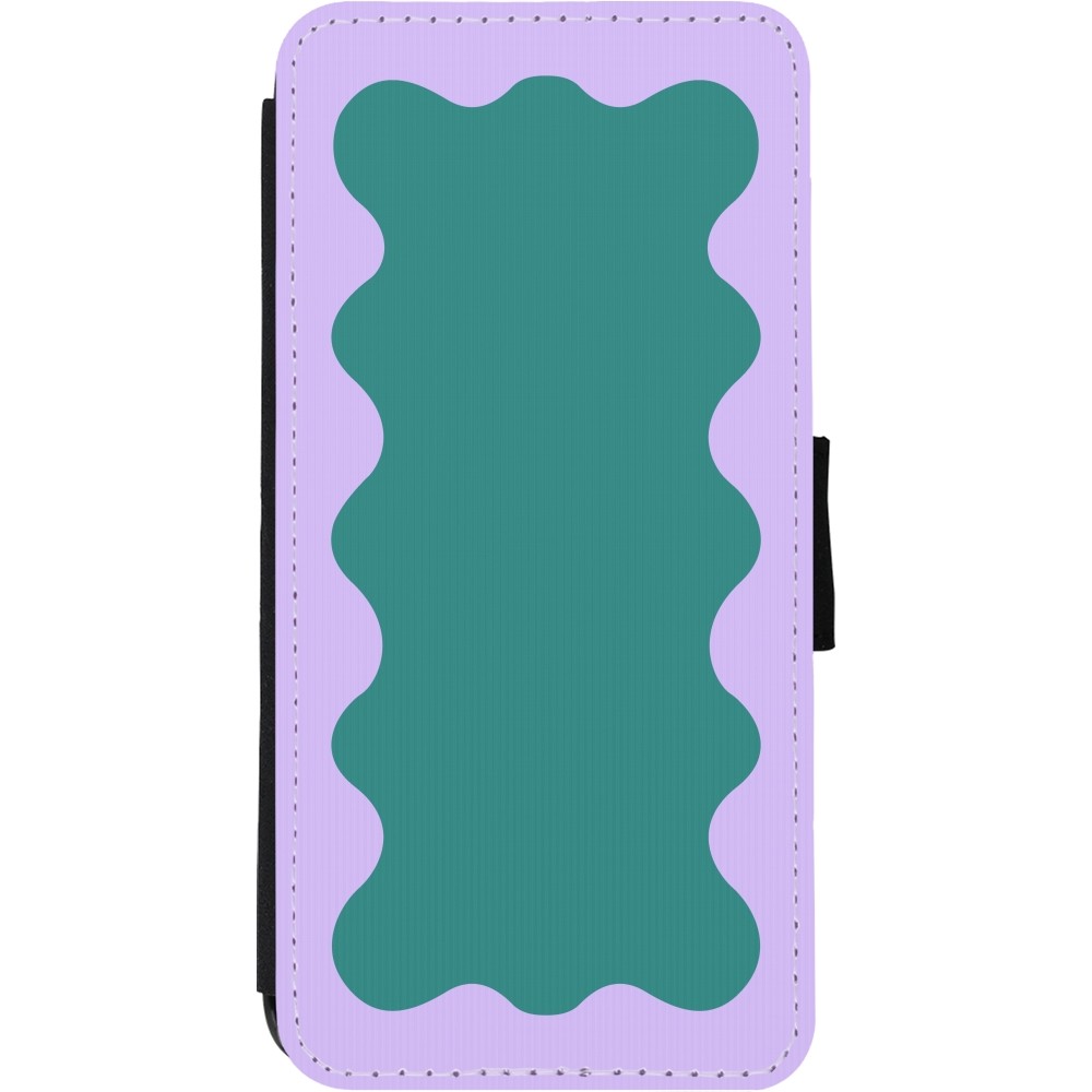 Coque iPhone 11 - Wallet noir Wavy Rectangle Green Purple