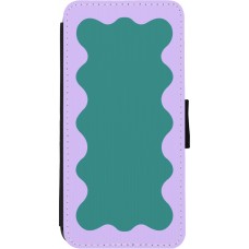 Coque iPhone 11 - Wallet noir Wavy Rectangle Green Purple