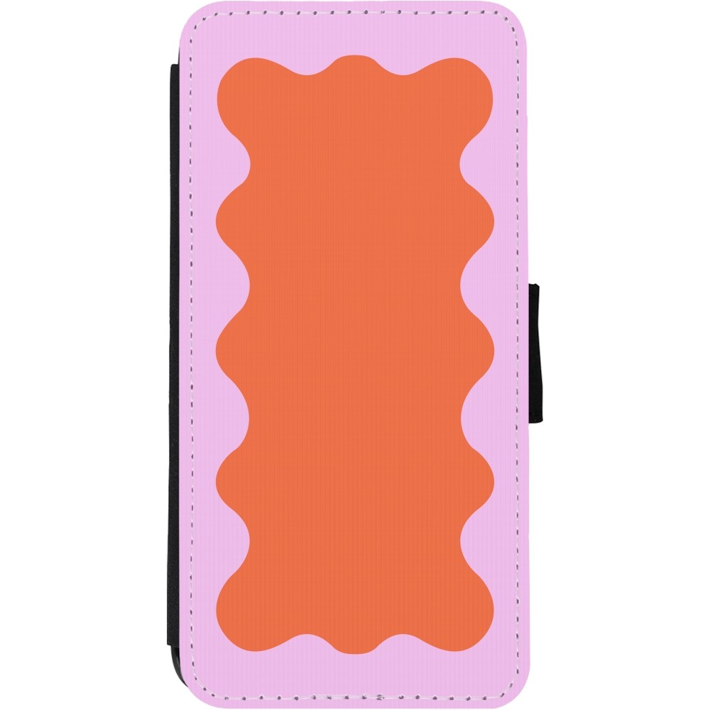 Coque iPhone 11 - Wallet noir Wavy Rectangle Orange Pink