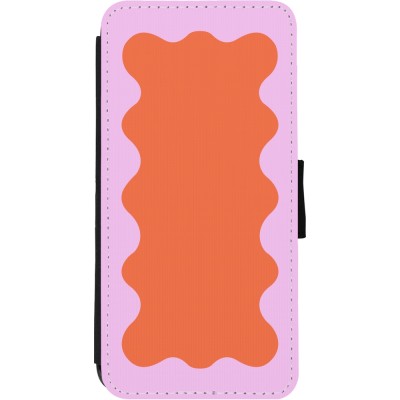 Coque iPhone 11 - Wallet noir Wavy Rectangle Orange Pink