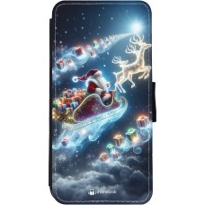 Coque iPhone 11 - Wallet noir Noël 2023 Père Noël enchanté