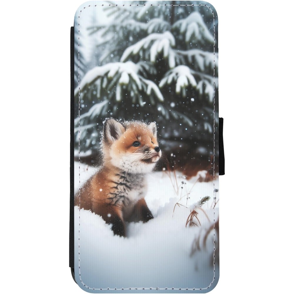 Coque iPhone 11 - Wallet noir Noël 2023 Renardeau sapin