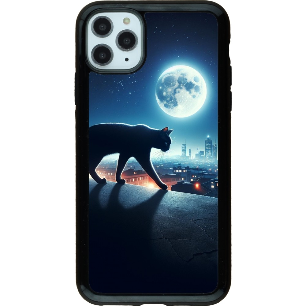 Coque iPhone 11 Pro Max - Hybrid Armor noir Chat noir sous la pleine lune