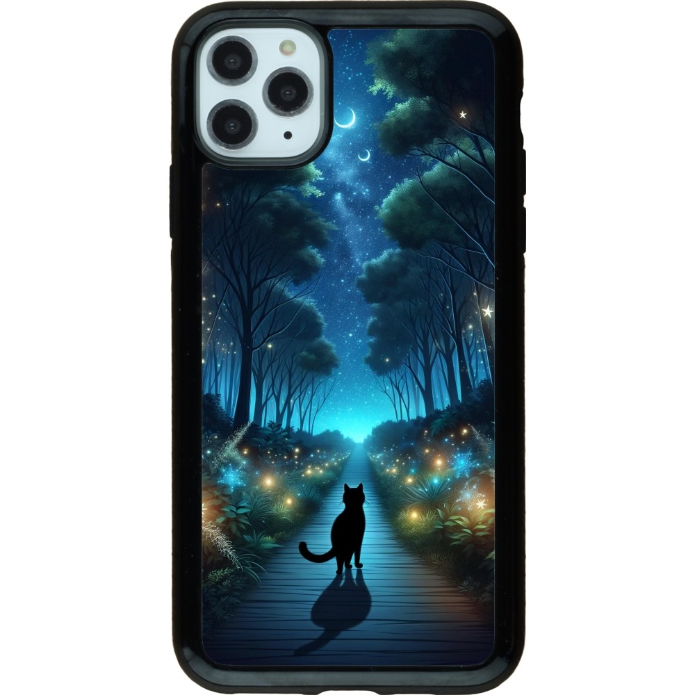 Coque iPhone 11 Pro Max - Hybrid Armor noir Chat noir promenade