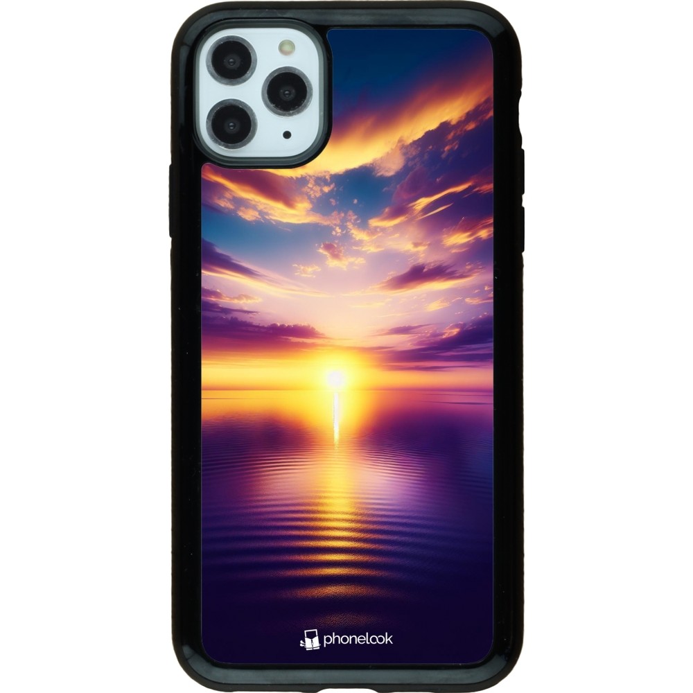 Coque iPhone 11 Pro Max - Hybrid Armor noir Coucher soleil jaune violet