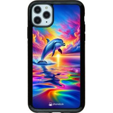 Coque iPhone 11 Pro Max - Hybrid Armor noir Dauphin arc-en-ciel heureux