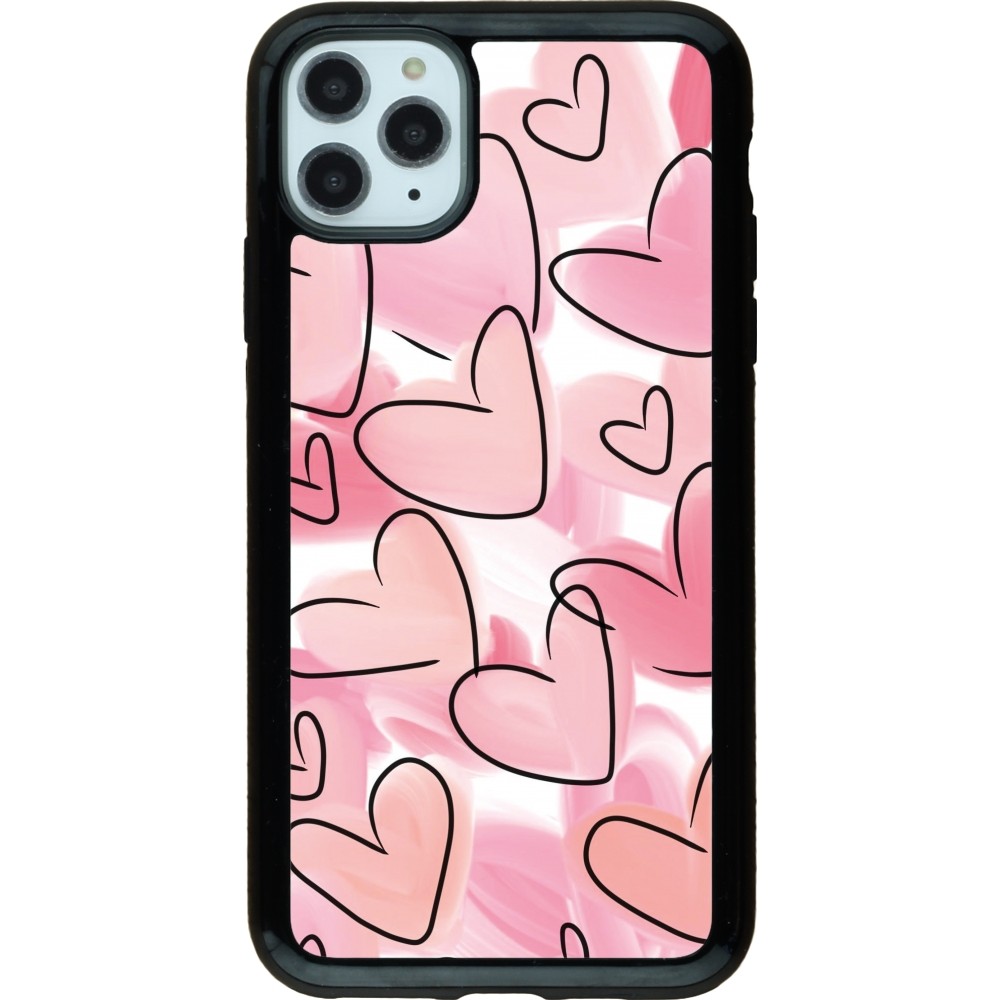 Coque iPhone 11 Pro Max - Hybrid Armor noir Easter 2023 pink hearts