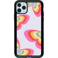 Coque iPhone 11 Pro Max - Hybrid Armor noir Easter 2024 rainbow butterflies