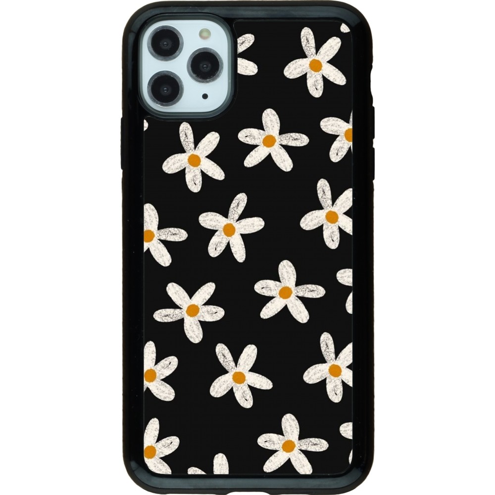 Coque iPhone 11 Pro Max - Hybrid Armor noir Easter 2024 white on black flower