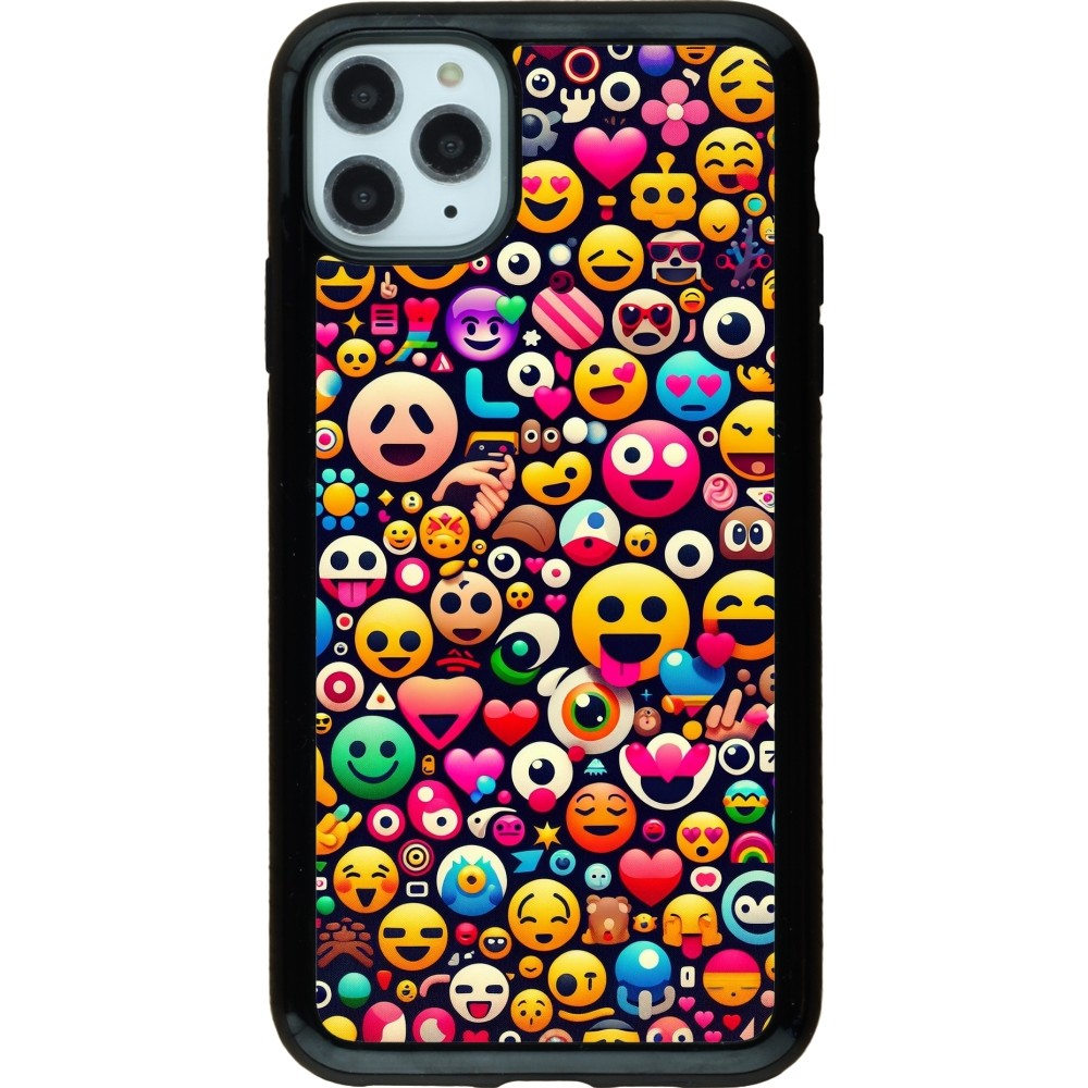 Coque iPhone 11 Pro Max - Hybrid Armor noir Emoji Mix Color