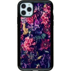 Coque iPhone 11 Pro Max - Hybrid Armor noir Flowers Dark