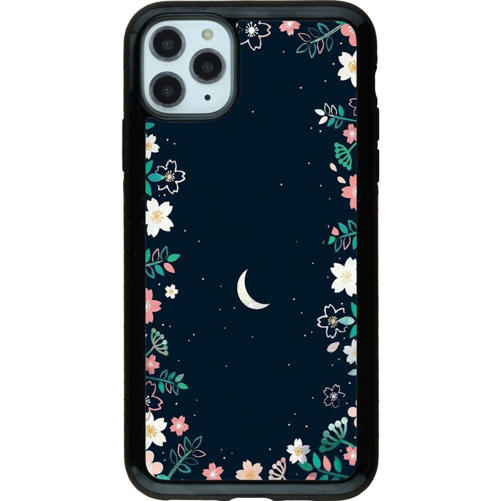 Coque iPhone 11 Pro Max - Hybrid Armor noir Flowers space