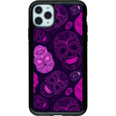 Coque iPhone 11 Pro Max - Hybrid Armor noir Halloween 2023 pink skulls