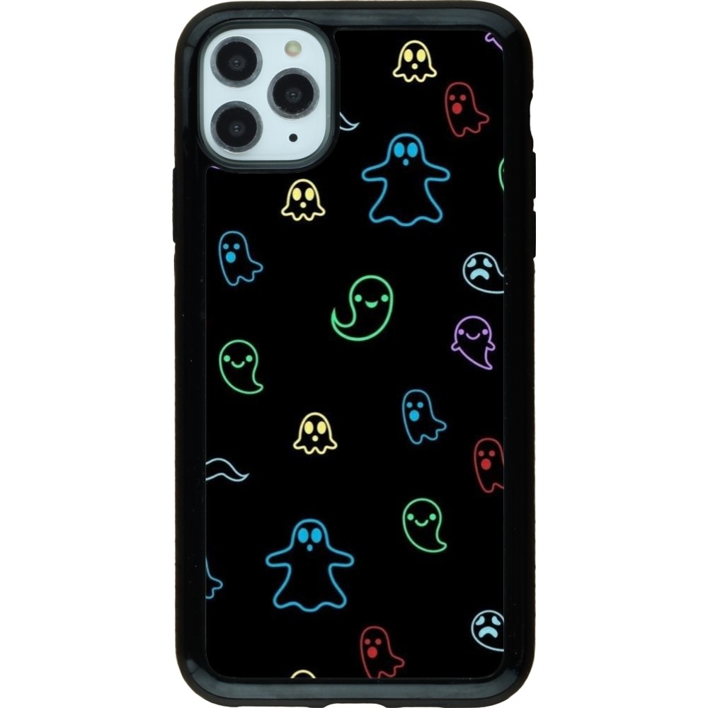 Coque iPhone 11 Pro Max - Hybrid Armor noir Halloween 2024 colorful ghosts