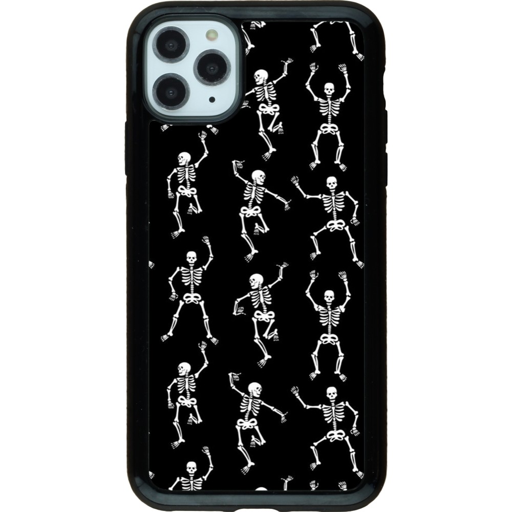 Coque iPhone 11 Pro Max - Hybrid Armor noir Halloween 2024 dancing skeleton