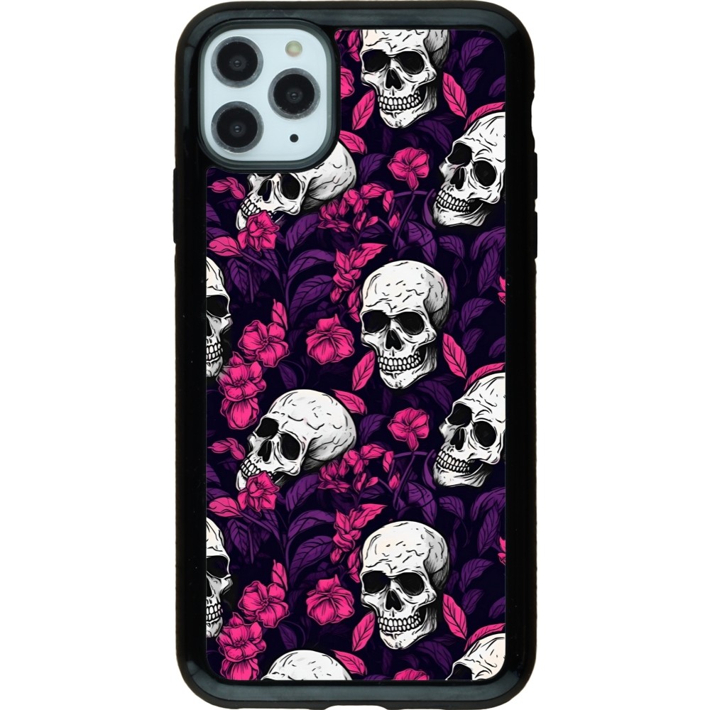 Coque iPhone 11 Pro Max - Hybrid Armor noir Halloween 2024 romantic skulls