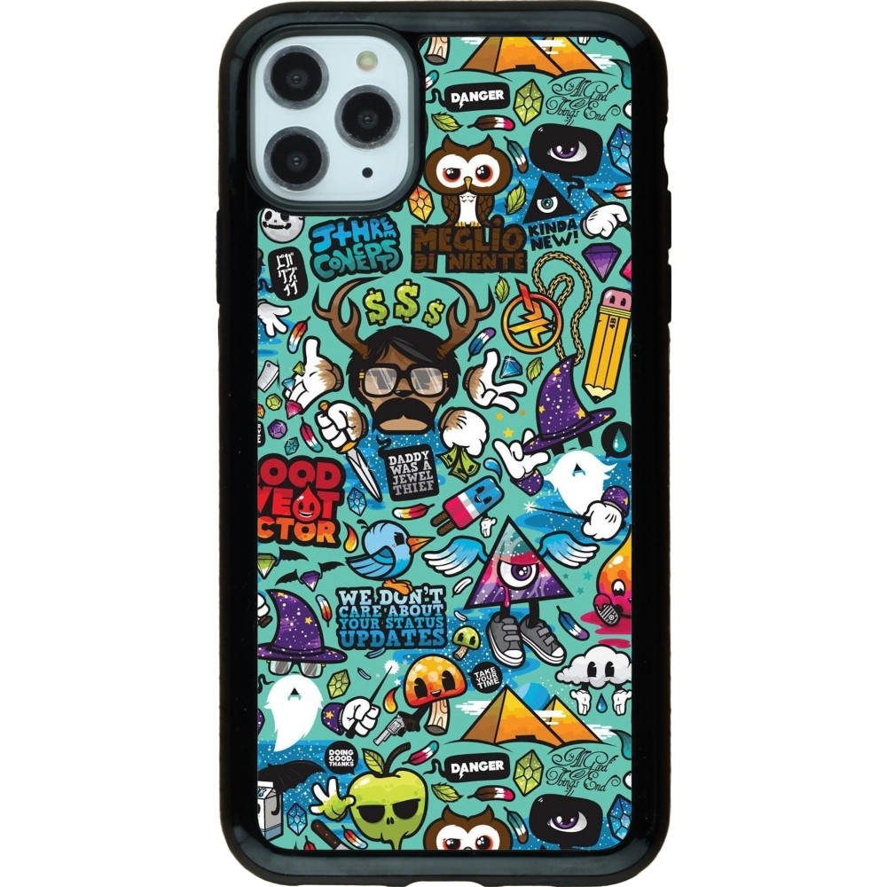 Coque iPhone 11 Pro Max - Hybrid Armor noir Mixed Cartoons Turquoise