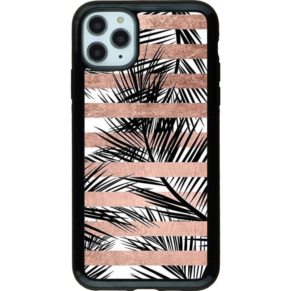 Coque iPhone 11 Pro Max - Hybrid Armor noir Palm trees gold stripes