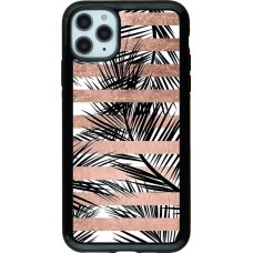 Coque iPhone 11 Pro Max - Hybrid Armor noir Palm trees gold stripes