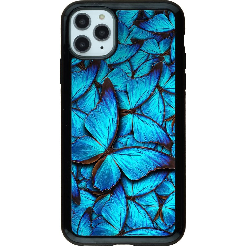 Coque iPhone 11 Pro Max - Hybrid Armor noir Papillon - Bleu