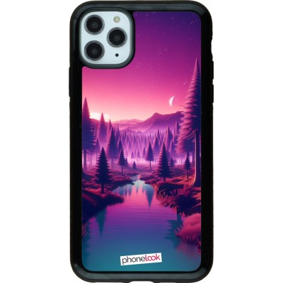 Coque iPhone 11 Pro Max - Hybrid Armor noir Paysage Violet-Rose