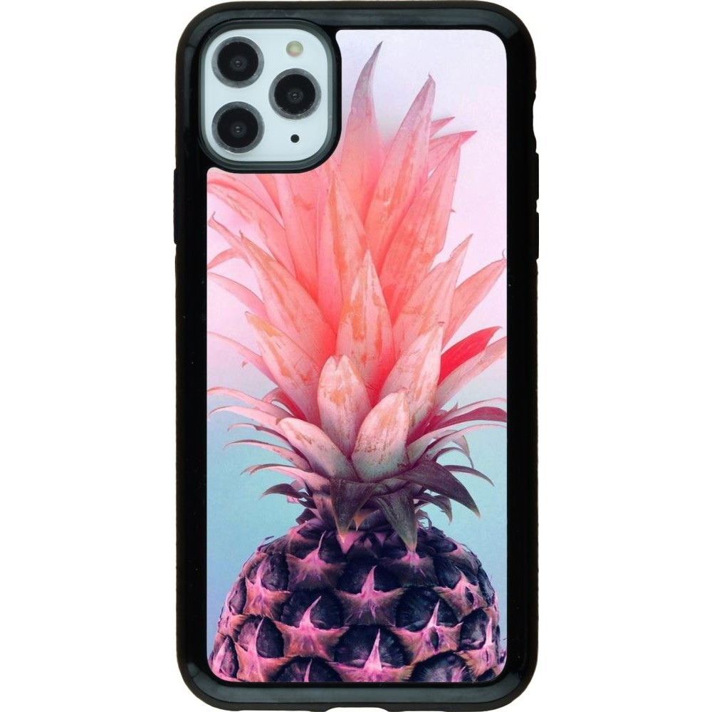 Coque iPhone 11 Pro Max - Hybrid Armor noir Purple Pink Pineapple