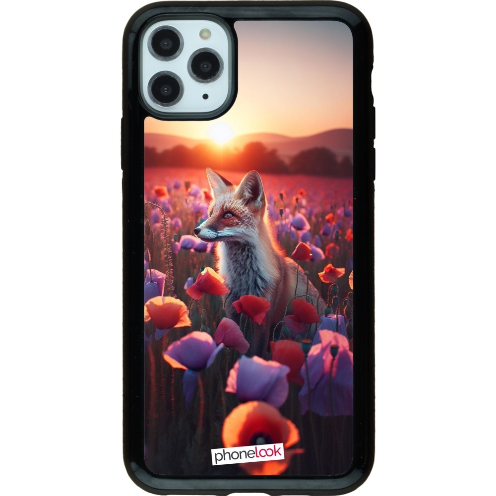 Coque iPhone 11 Pro Max - Hybrid Armor noir Renard pourpre au crépuscule