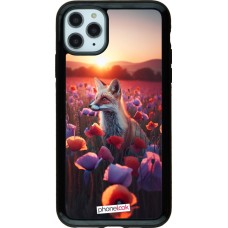 Coque iPhone 11 Pro Max - Hybrid Armor noir Renard pourpre au crépuscule