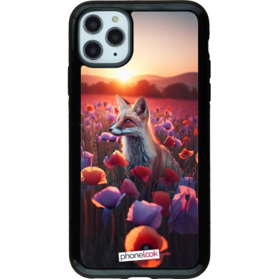 Coque iPhone 11 Pro Max - Hybrid Armor noir Renard pourpre au crépuscule