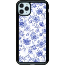 Coque iPhone 11 Pro Max - Hybrid Armor noir Spring 23 watercolor blue flowers