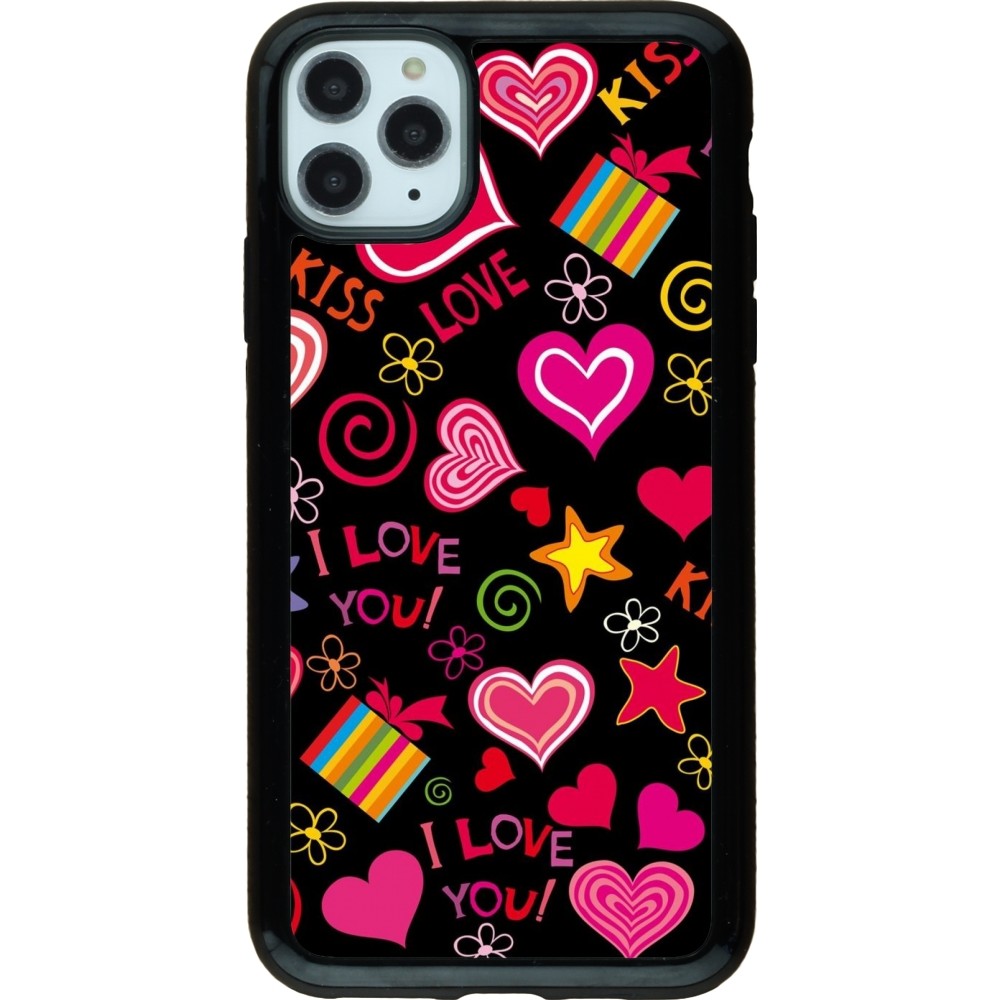 Coque iPhone 11 Pro Max - Hybrid Armor noir Valentine 2023 love symbols