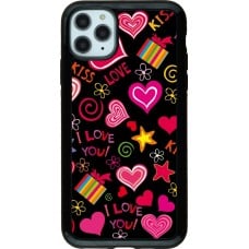 Coque iPhone 11 Pro Max - Hybrid Armor noir Valentine 2023 love symbols