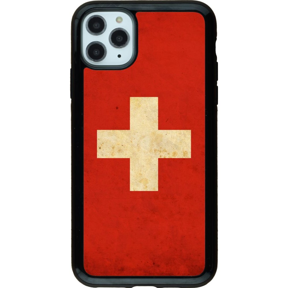 Coque iPhone 11 Pro Max - Hybrid Armor noir Vintage Flag SWISS