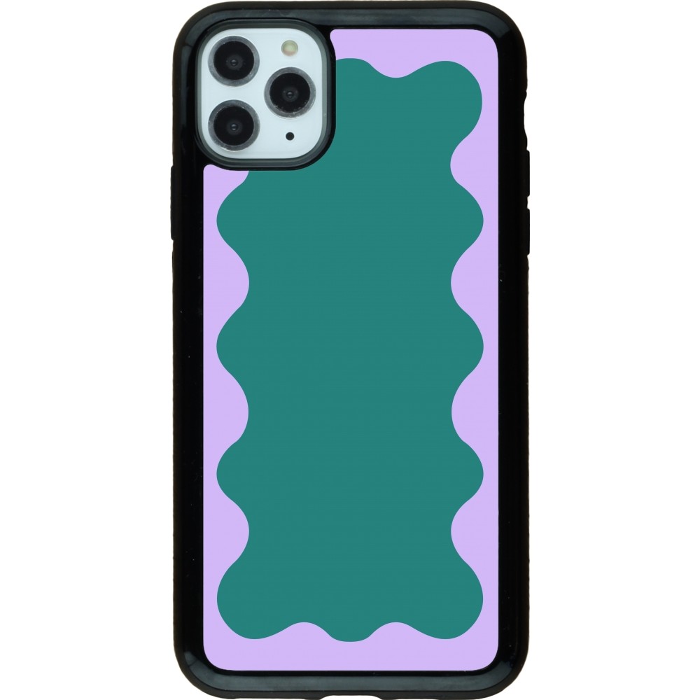 Coque iPhone 11 Pro Max - Hybrid Armor noir Wavy Rectangle Green Purple