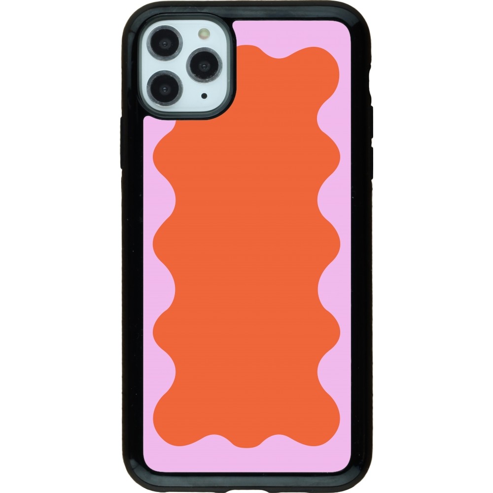 Coque iPhone 11 Pro Max - Hybrid Armor noir Wavy Rectangle Orange Pink