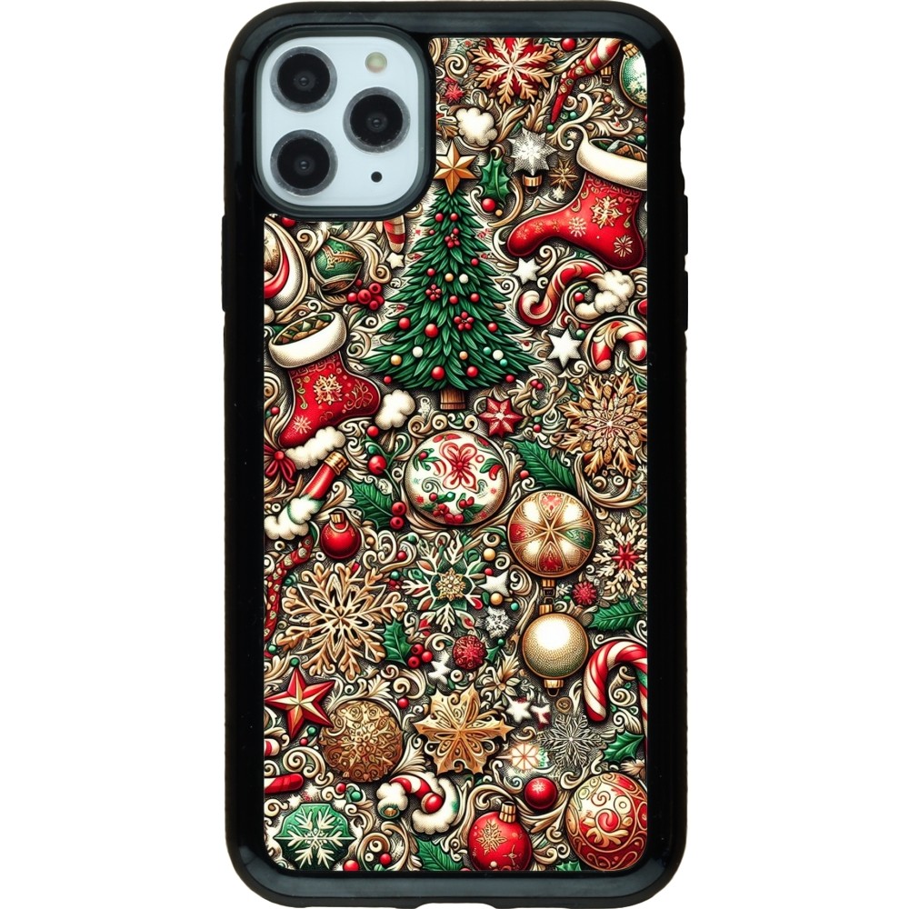 Coque iPhone 11 Pro Max - Hybrid Armor noir Noël 2023 micro pattern