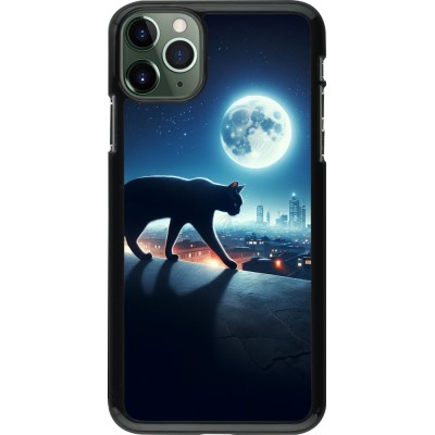 Coque iPhone 11 Pro Max - Chat noir sous la pleine lune